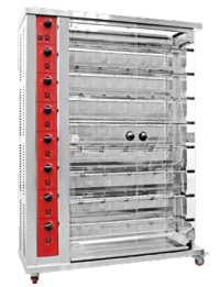 Gas freestanding chicken rotisserie, 8 spits