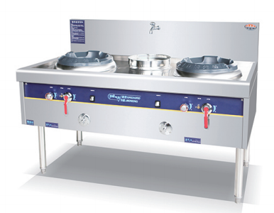Gas wok stove, 2 burners + 1 warmer, 1300–1500 mm, style 2