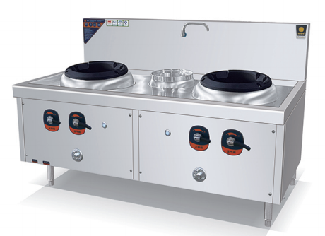 Gas wok stove, 2 burners + 1 warmer, style 2