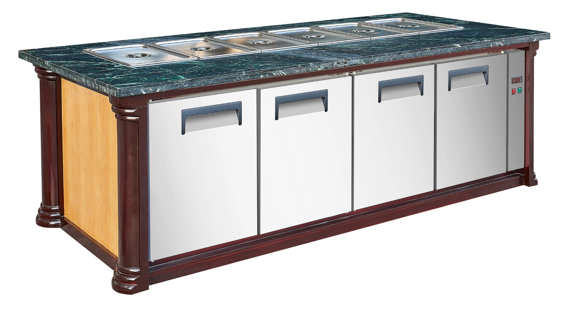 Marble-top salad worktable chiller, 4 doors, with GN pans