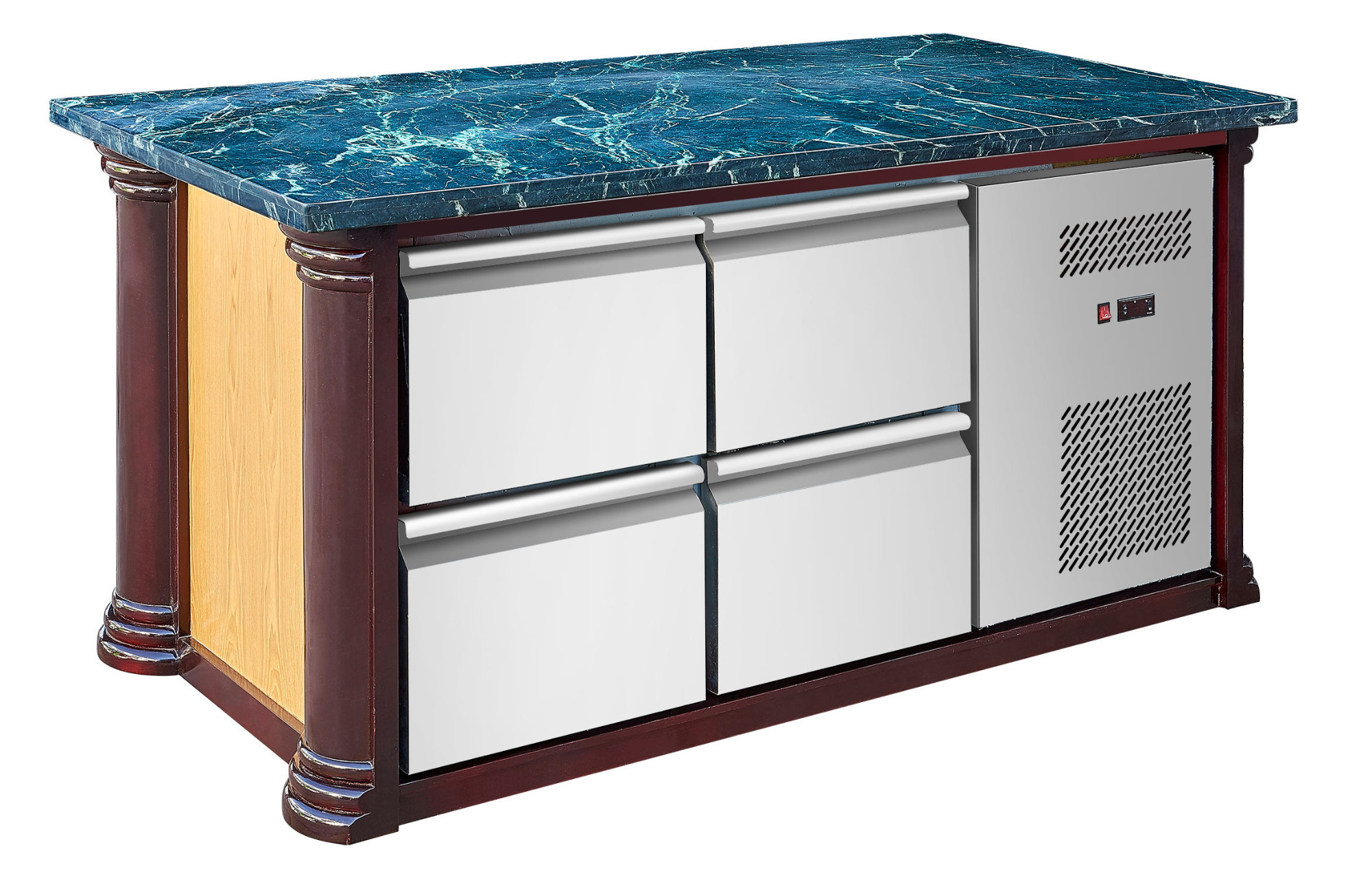 Marble-top salad worktable chiller, 4 drawers