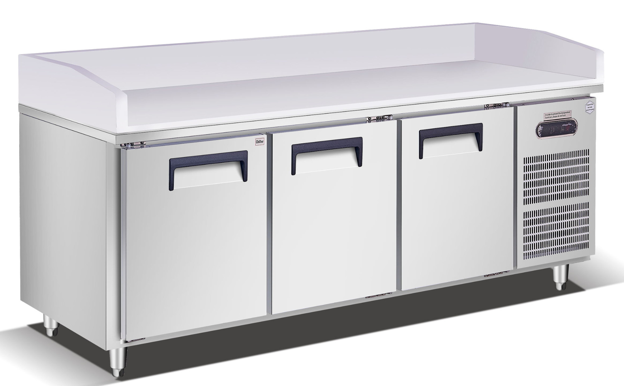 Stainless 3-door undercounter chiller, marble top