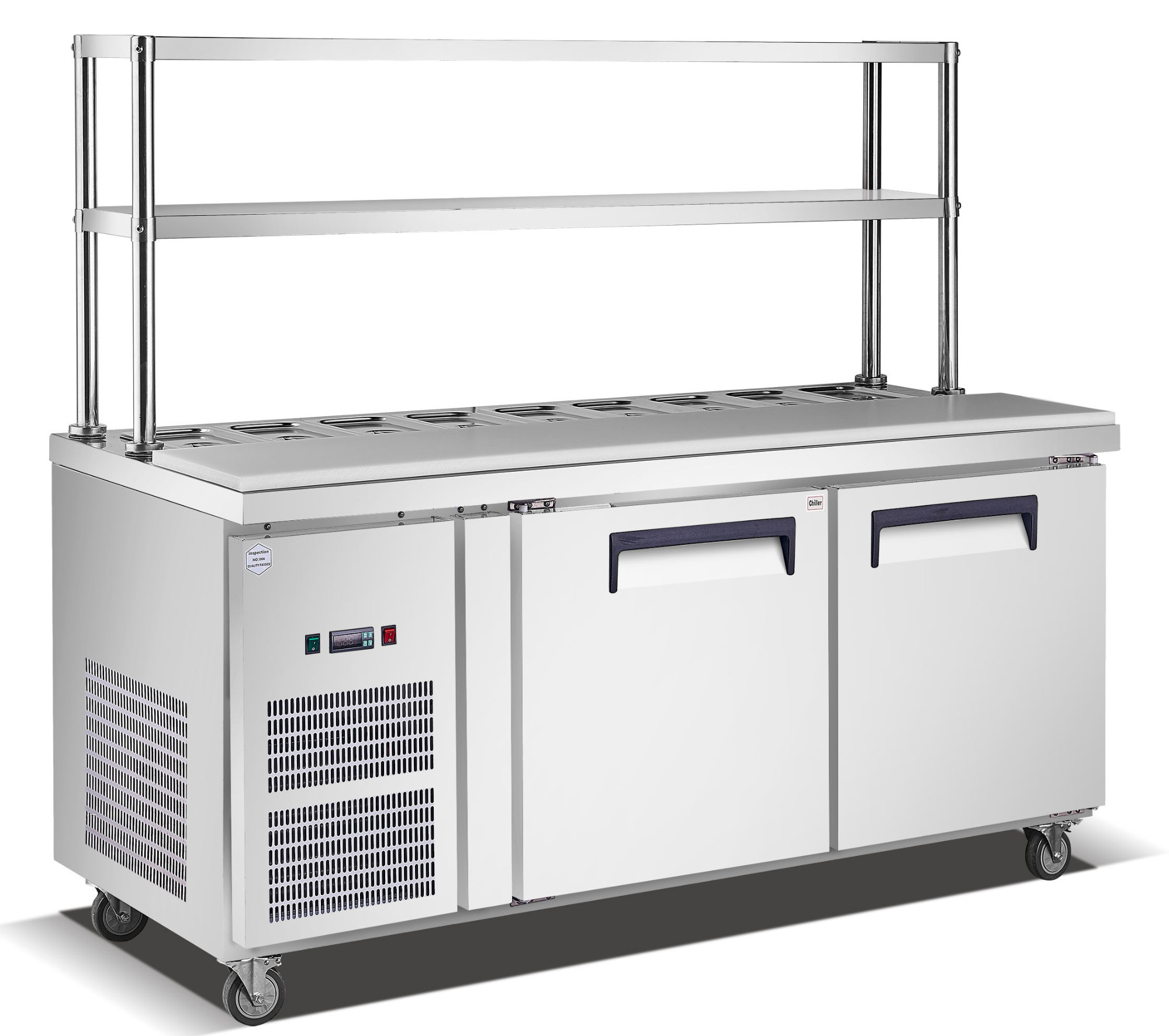 Stainless GN worktable chiller with shelf, 36 × GN 1/9