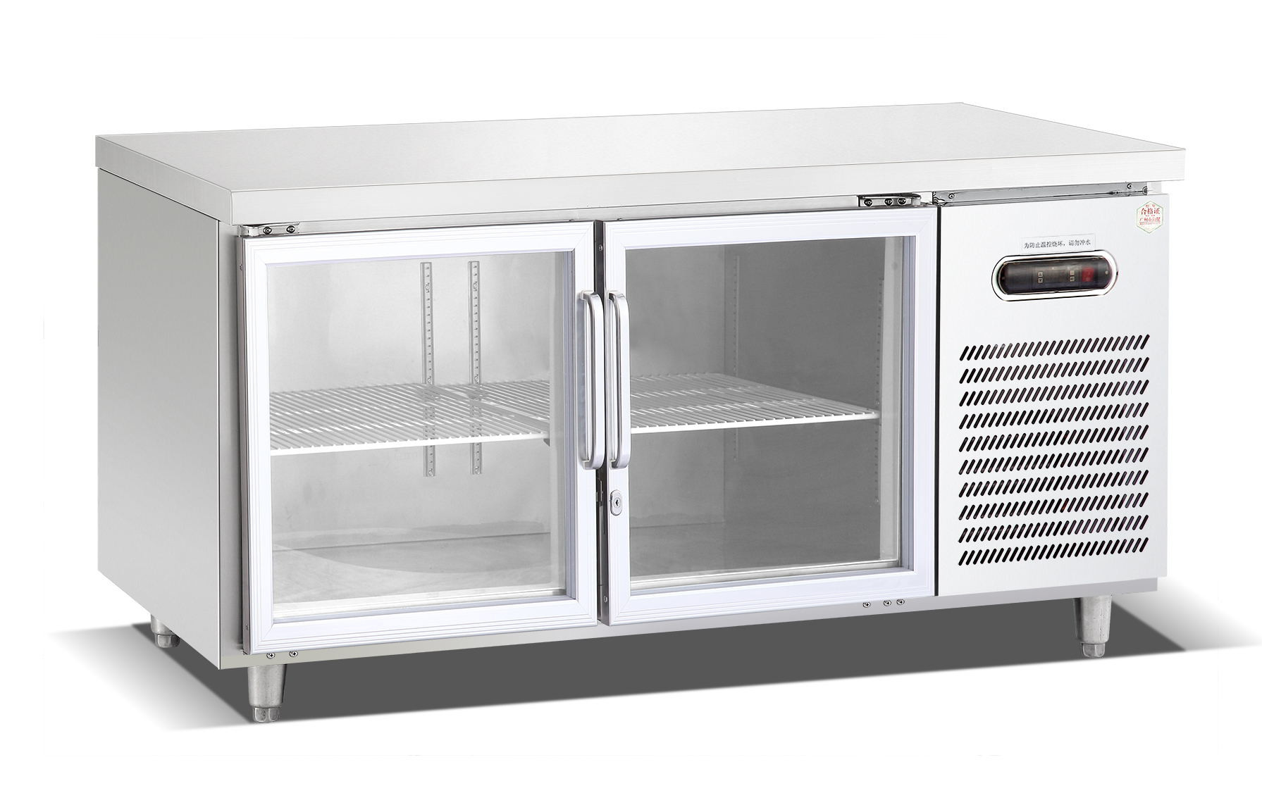 Stainless undercounter chiller with 2 glass doors
