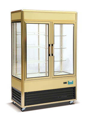 Upright 2-door cake display fridge, gold frame