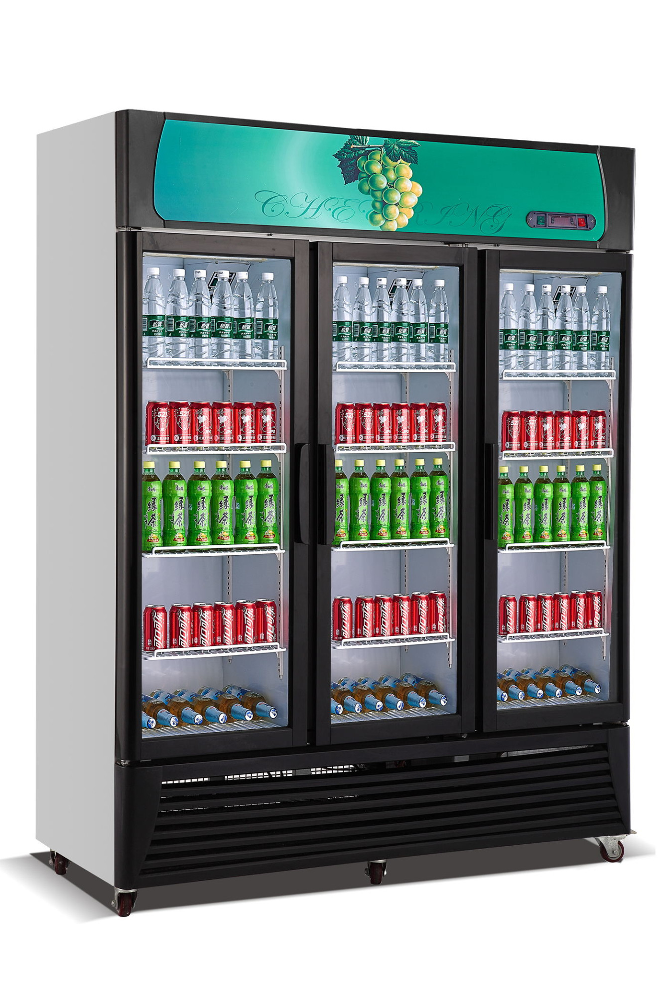 Beverage display cooler, 3 glass doors