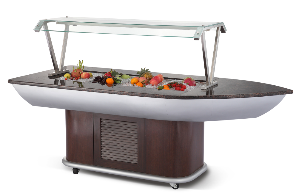 Boat-shaped salad display chiller