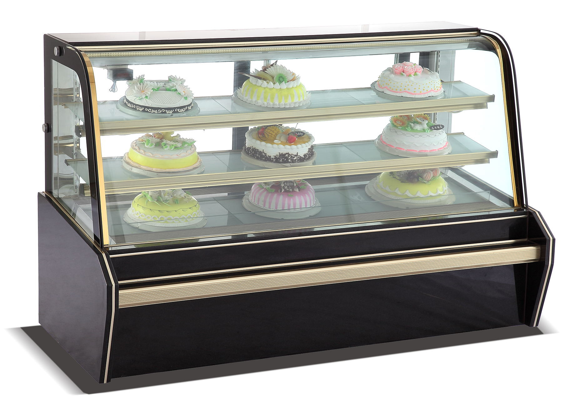 Cake display fridge, single curved glass, black marble