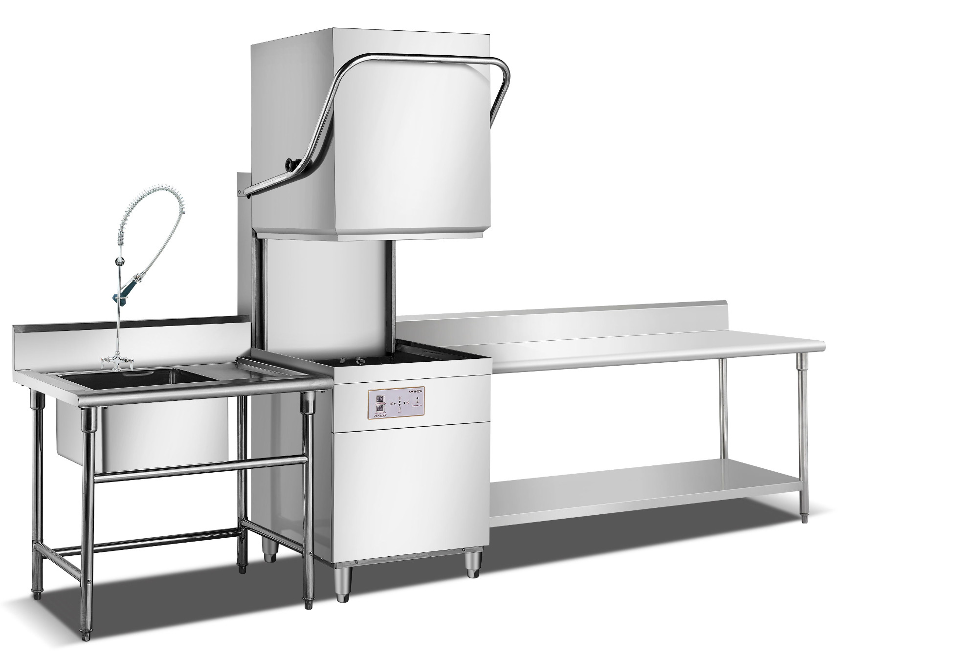 Dishwasher with sink and worktable
