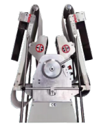 Dough sheeter, tables folded up, front view