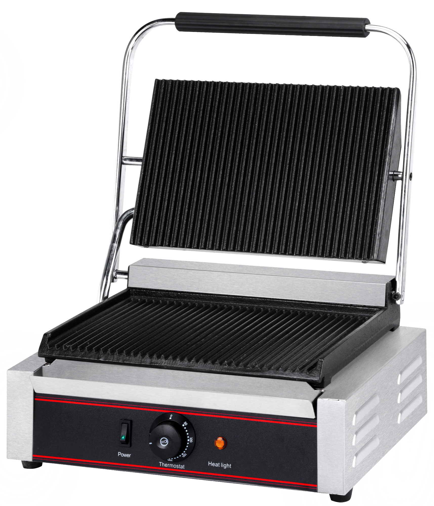 Electric sandwich grill, fully grooved plates