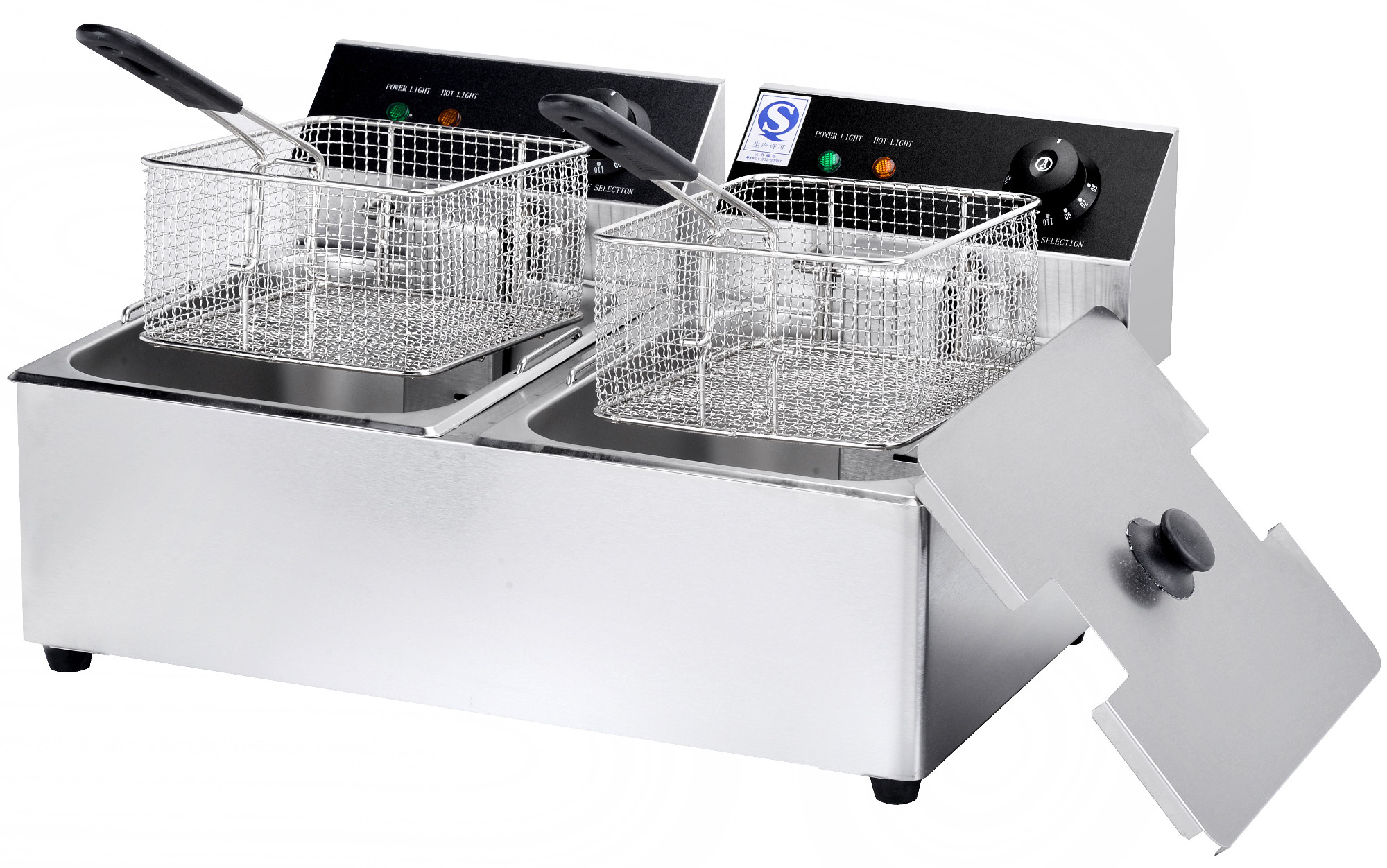 Electric twin-tank fryer, 2 baskets, 4–6 L per tank