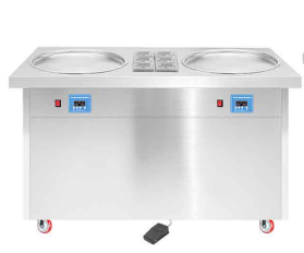 Fried ice cream machine, round pan, with GN pans, double head