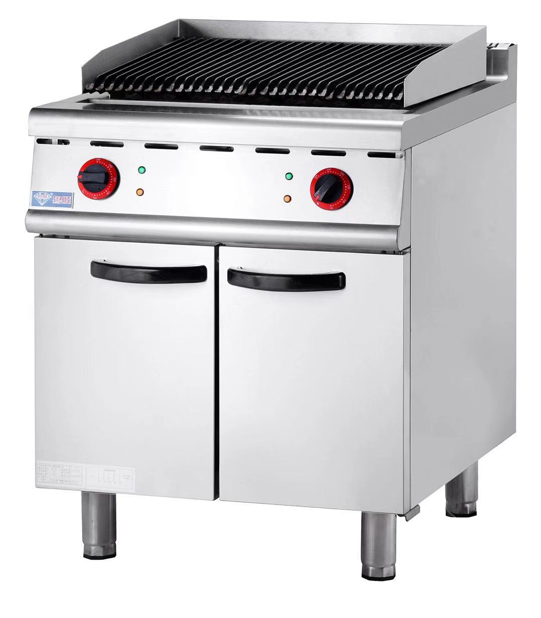 Gas lava rock grill with cabinet