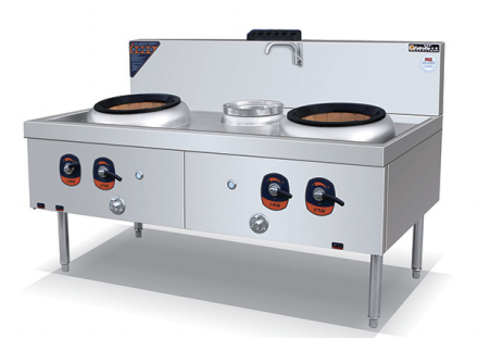 Gas wok stove, 2 burners + 1 warmer, 1800 mm