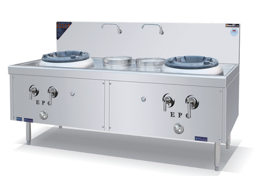 Gas wok stove, 2 burners + 2 warmers
