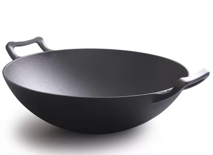 Non-stick iron wok with two handles