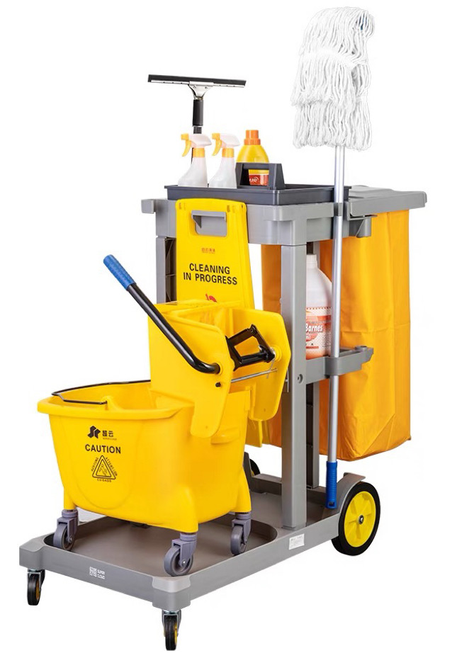 Plastic cleaning trolley, with mop bucket