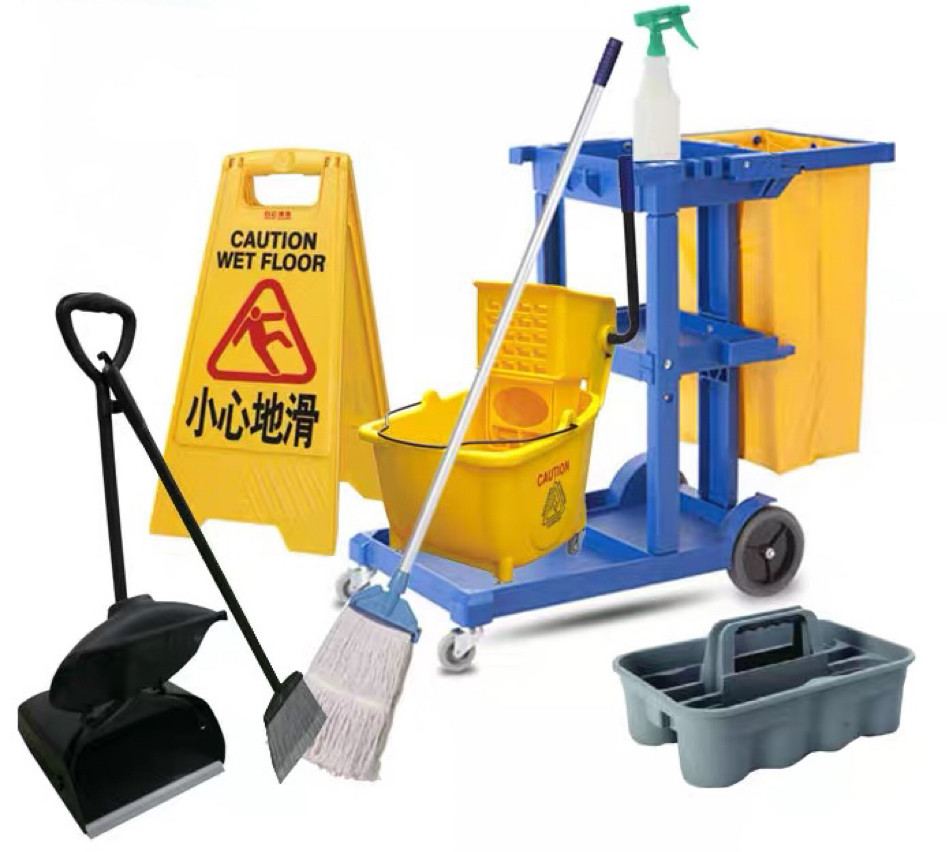 Plastic cleaning trolley, with accessories