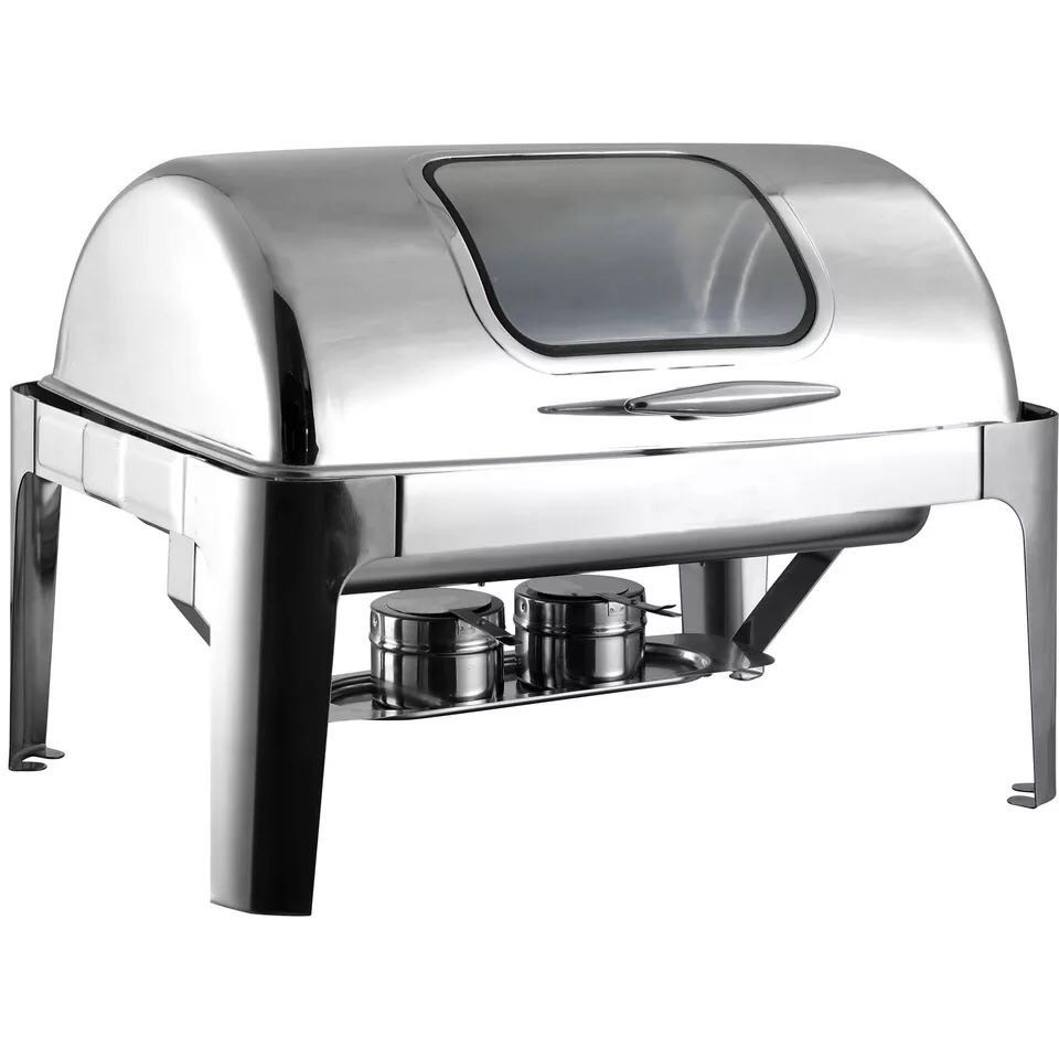 Rectangular roll-top chafing dish, with window lid closed