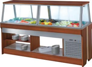 Salad display chiller with double sliding doors