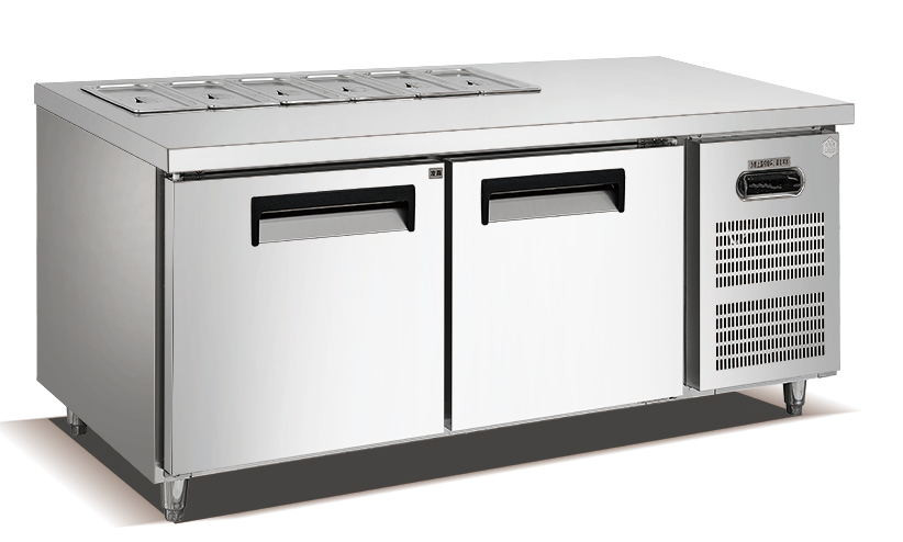 Stainless 2-door GN worktable chiller, 6 × GN 1/4