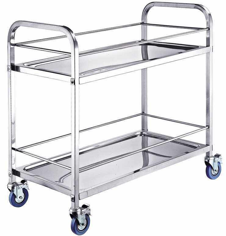 Stainless steel 2-tier service trolley