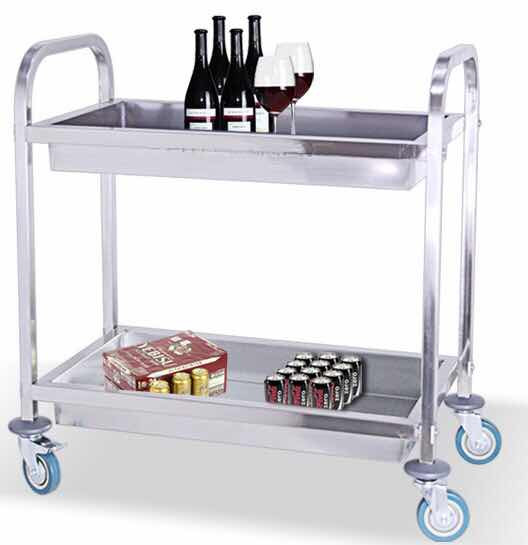 Stainless steel 2-tier wine trolley