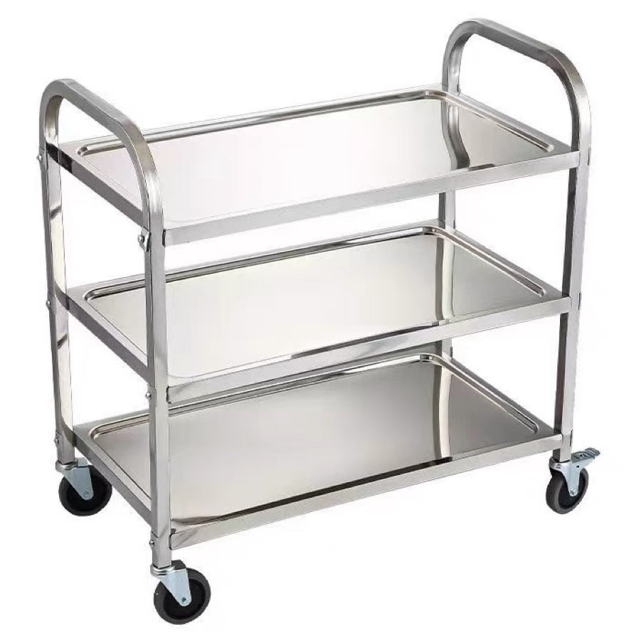 Stainless steel 3-tier service trolley