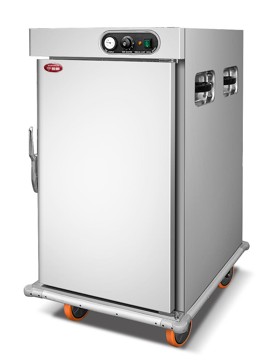 Stainless steel heated food trolley, 1350 mm high