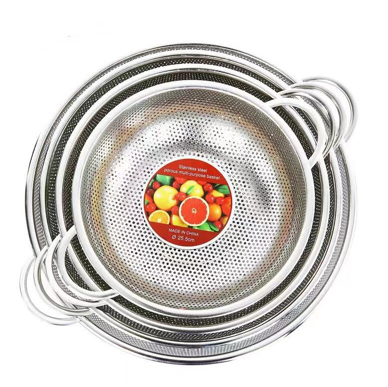 Stainless steel perforated kitchen basket, double handles