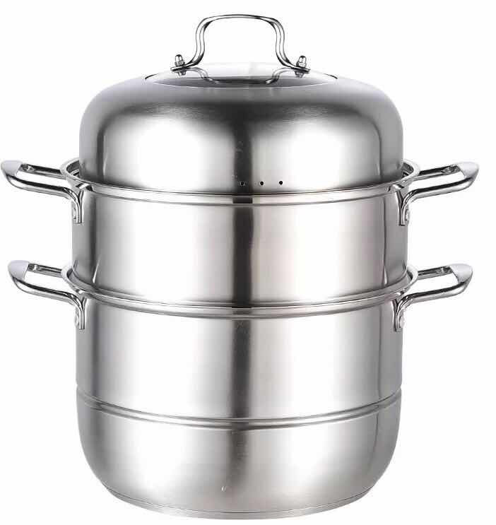 Stainless steel steamer pot, 3 tiers, 32 cm
