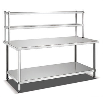 Stainless steel worktable with 2-tier overshelf