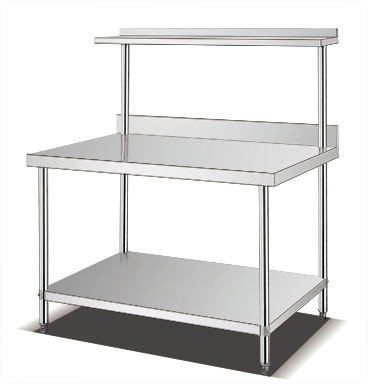 Stainless steel worktable with removable back and overshelf