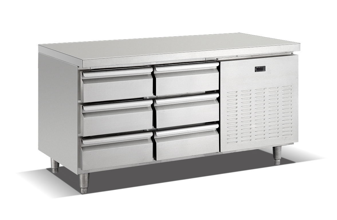 Stainless undercounter chiller with 6 drawers