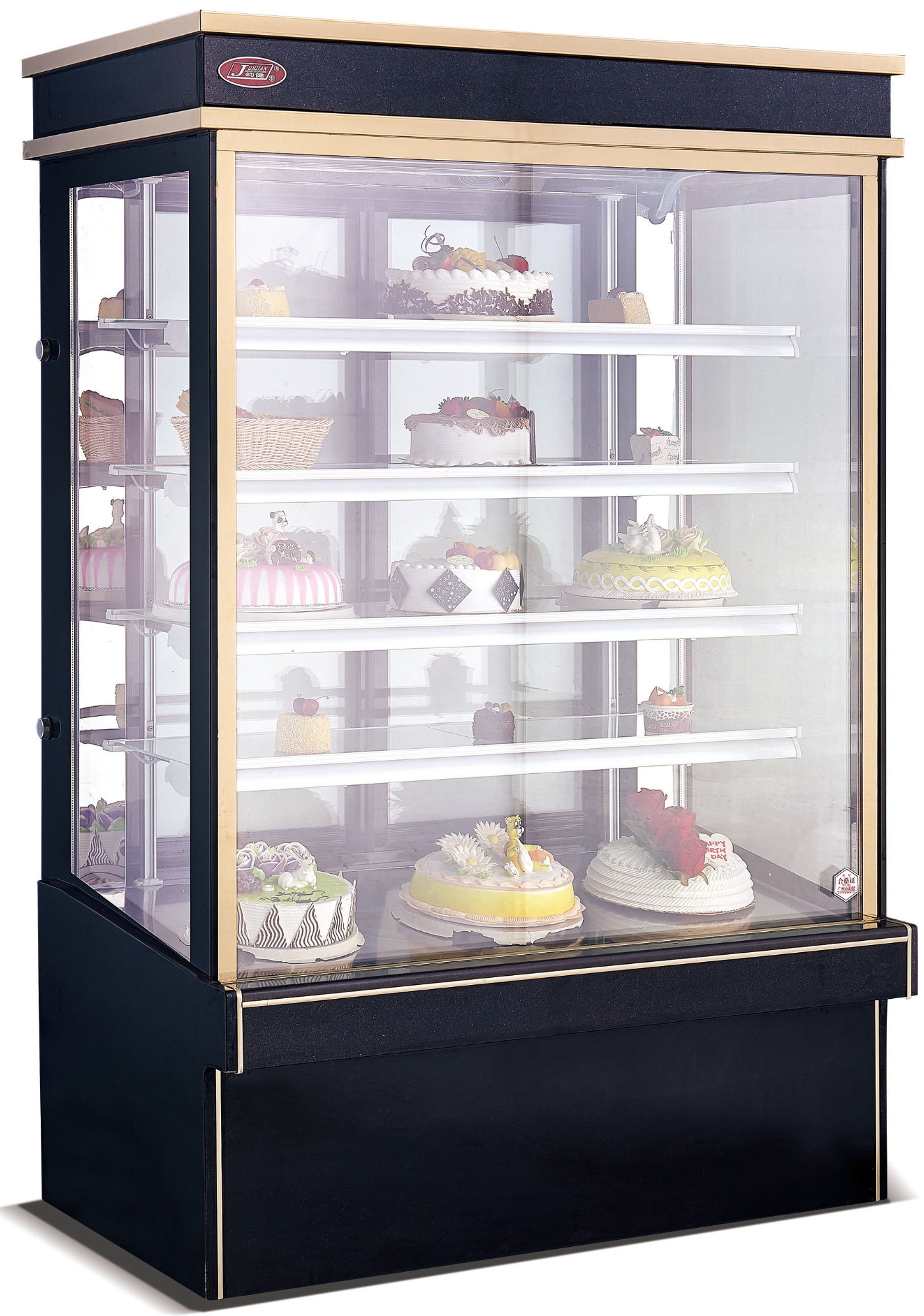 Tall upright cake display fridge, black marble