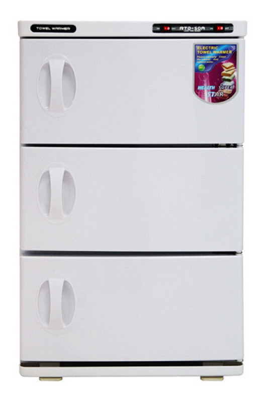 Towel warmer cabinet with UV