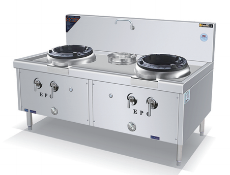Gas wok stove, 2 burners + 1 warmer